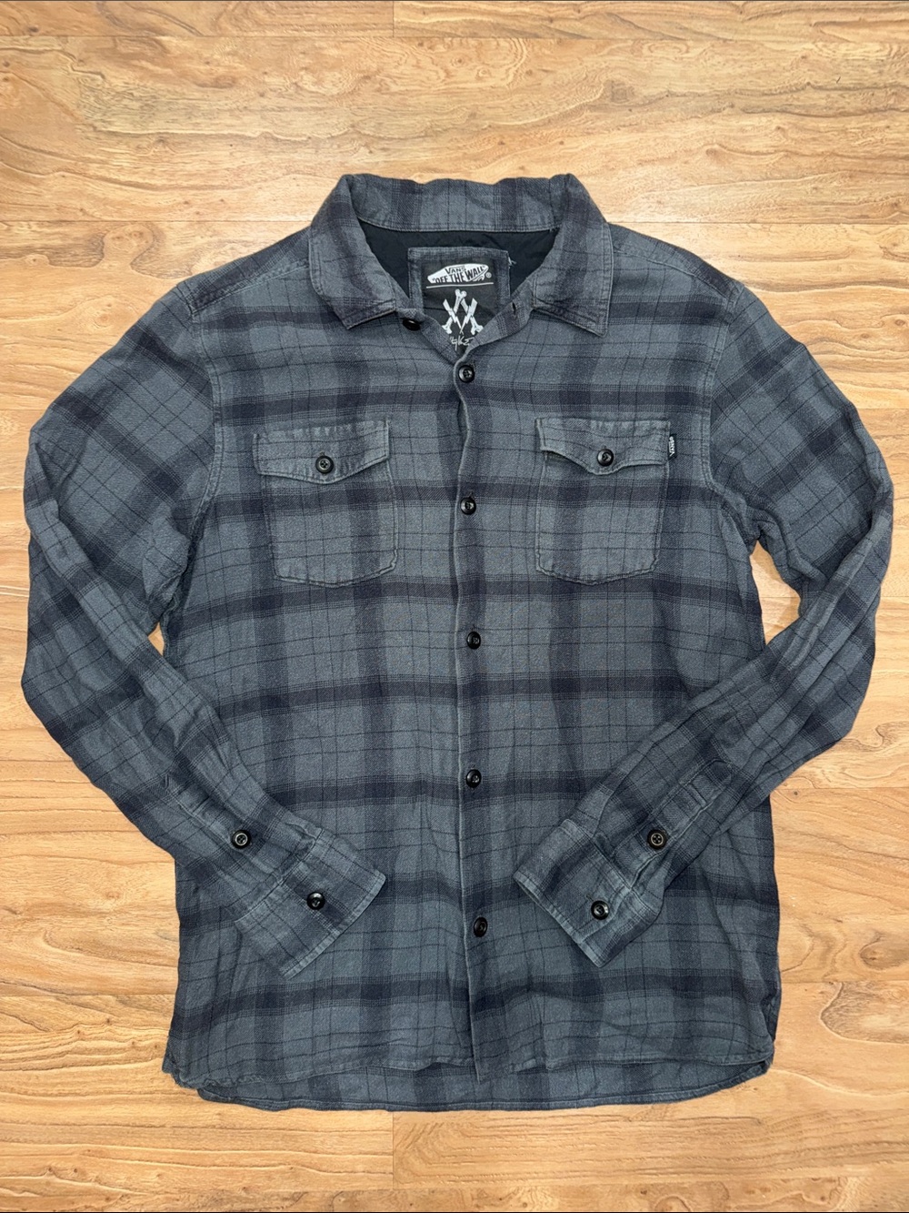 Vans x Anthony Van Engelen Men’s Dark Charcoal Grey Plaid Button-Down Shirt